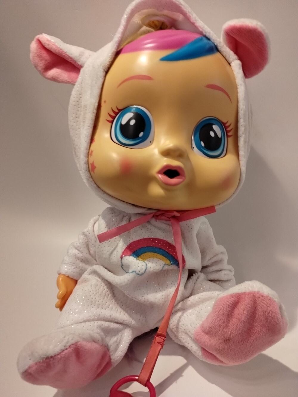 Cry Babies Doll Dreamy Unicorn Hooded Outfit Pacifier Cries Real Tears 12” Works